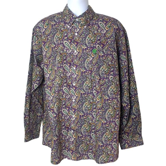 Cinch Mens Western L Button-Down Purple Green Gold Paisley Long-Sleeve Shirt - Picture 1 of 7
